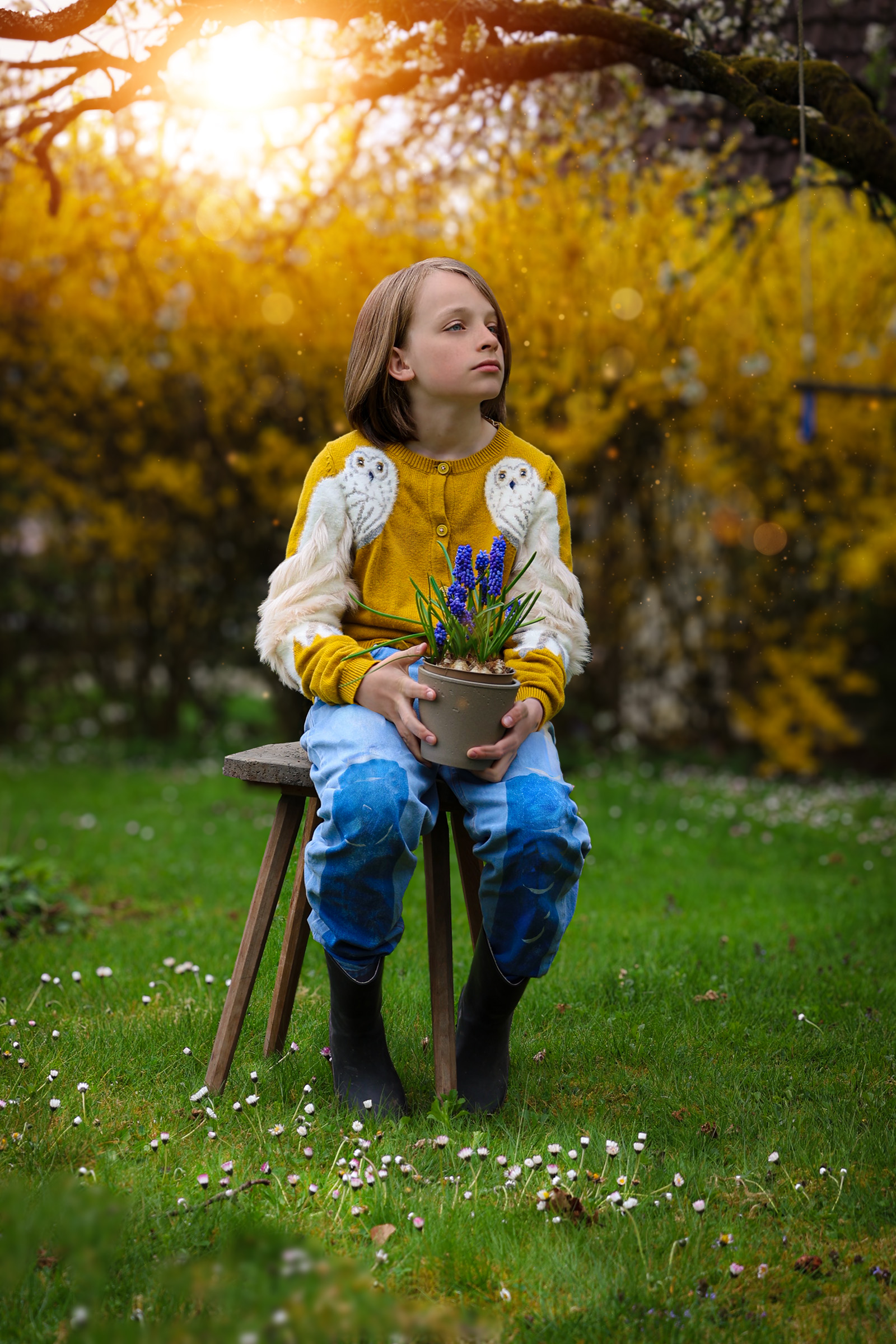 Kinderportrait mit Blumen nahe Crailsheim